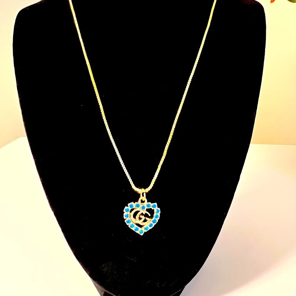 Authentic Gucci Gold and Turquoise Heart Charm with Necklace - Picture 4 of 6